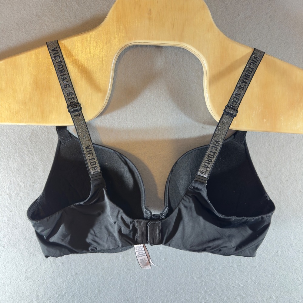 586 | Victoria's Secret 36C Black Logo Shine Strap TShirt Push Up Full Coverage - Picture 2 of 8